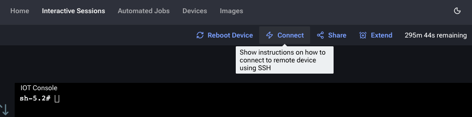 QDC 门户中用于查看 SSH 连接说明的 Connect 按钮