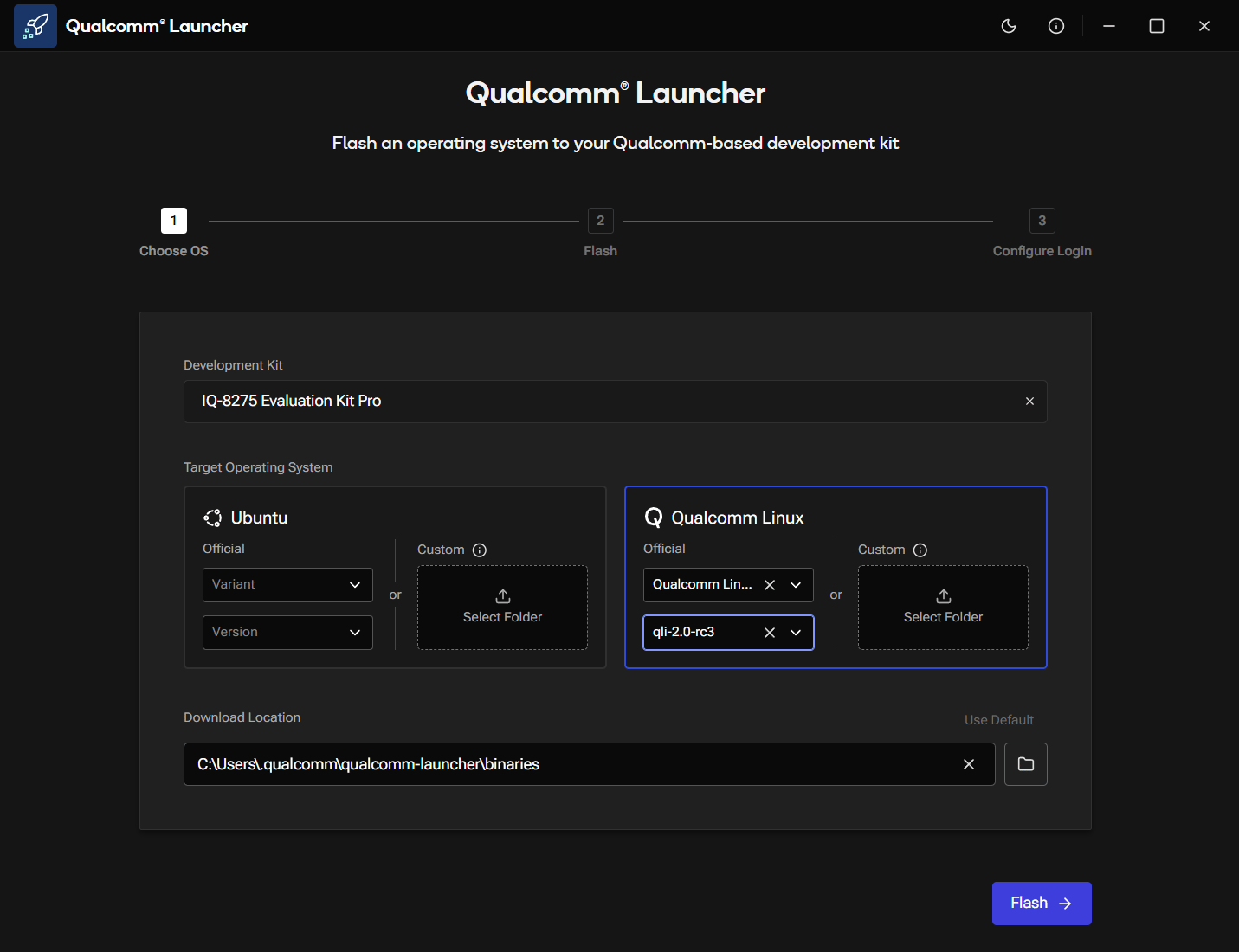 Flash button active once the device is detected