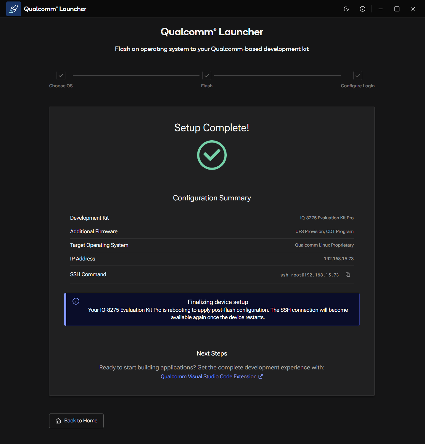 Setup complete: configuration summary