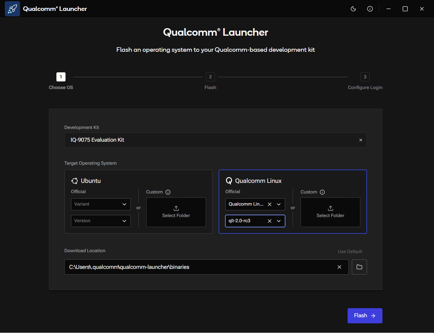 Flash button active once the device is detected