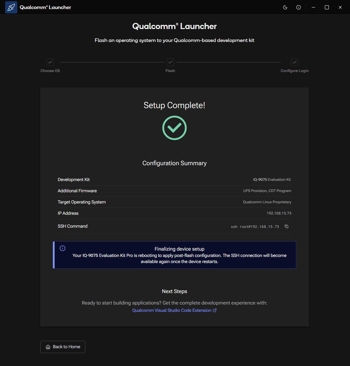 Setup complete: configuration summary