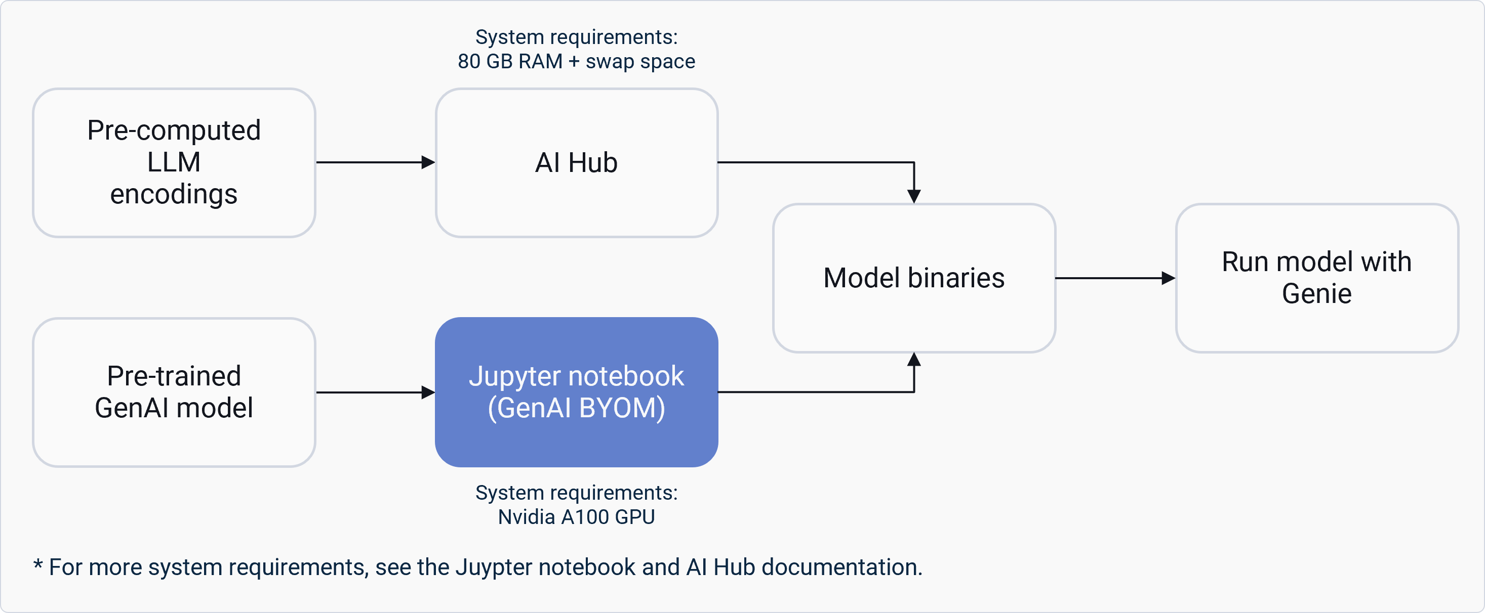 GenAI model preparation process and system requirements for AI Hub and Jupyter notebook options