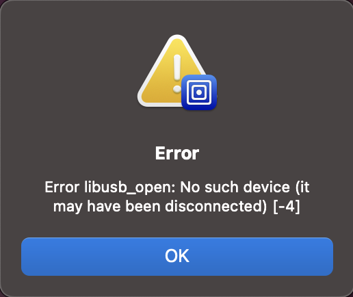 USB disconnection error dialog