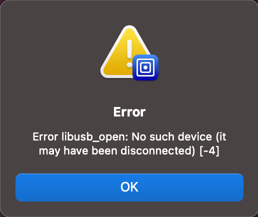 USB disconnection error dialog