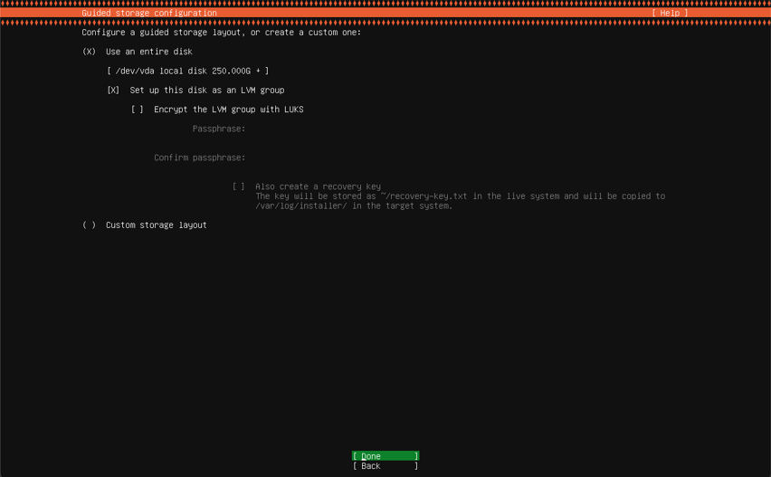 Storage configuration with LVM group