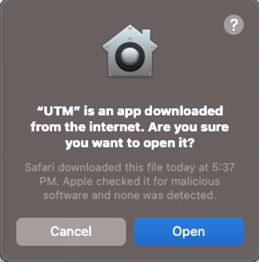 UTM installation open dialog