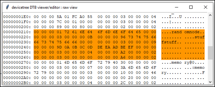 Raw view with a node highlighted in orange