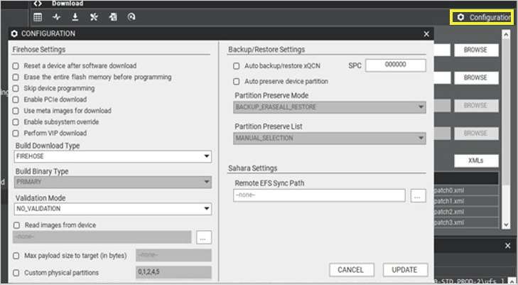 VIP flashing - configure download options