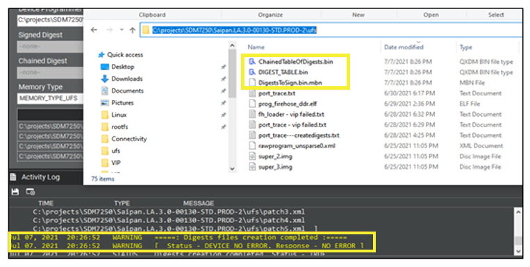 VIP flashing - digest files output