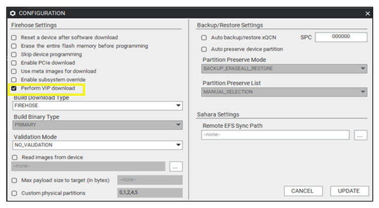VIP flashing - select perform VIP download