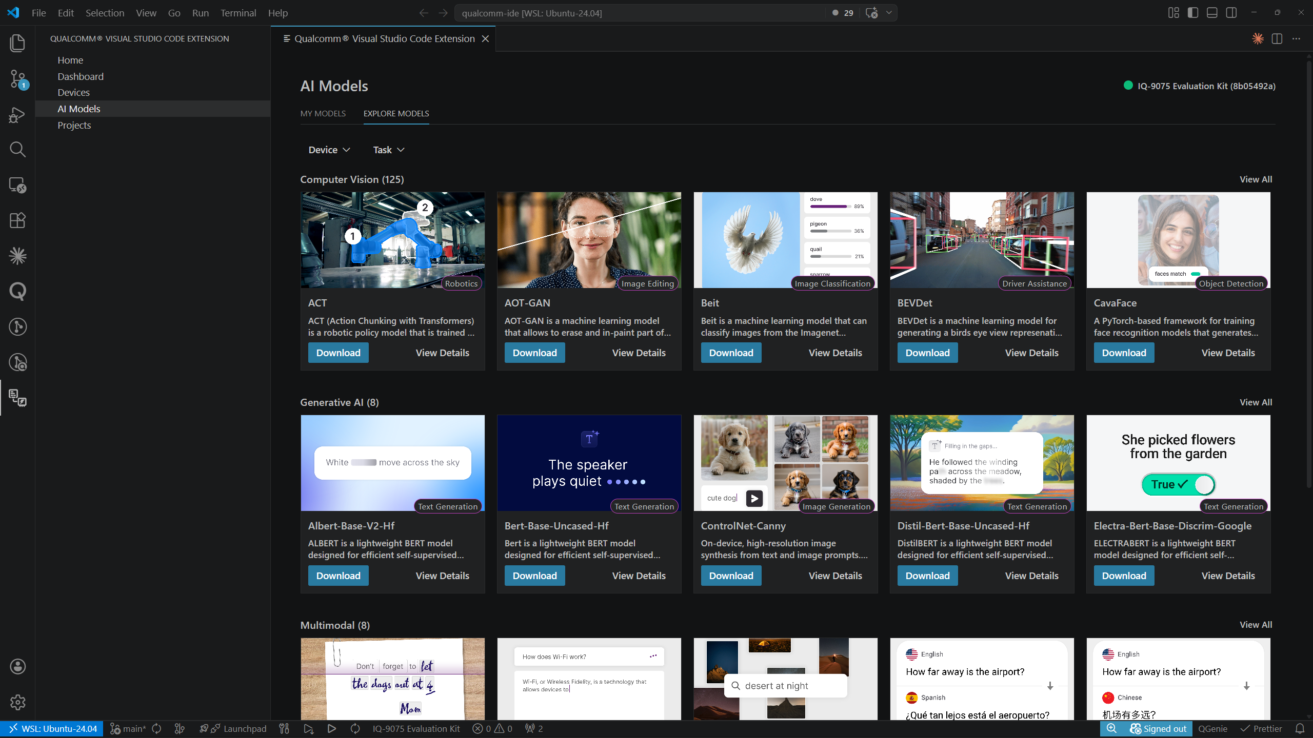 AI Models — Explore Models tab with category grid
