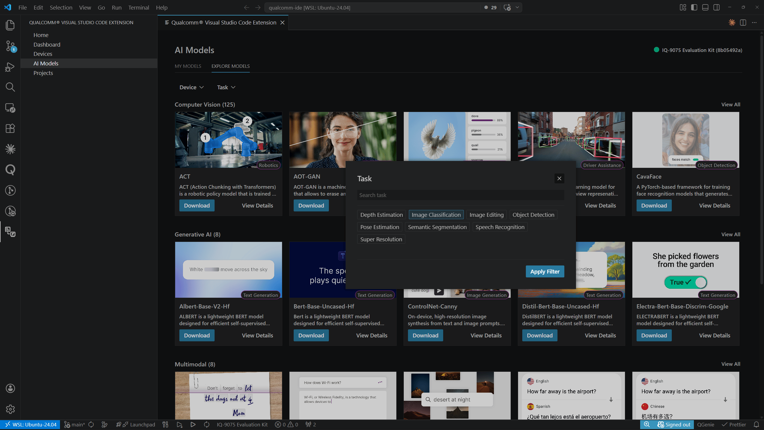 AI Models — Task filter modal
