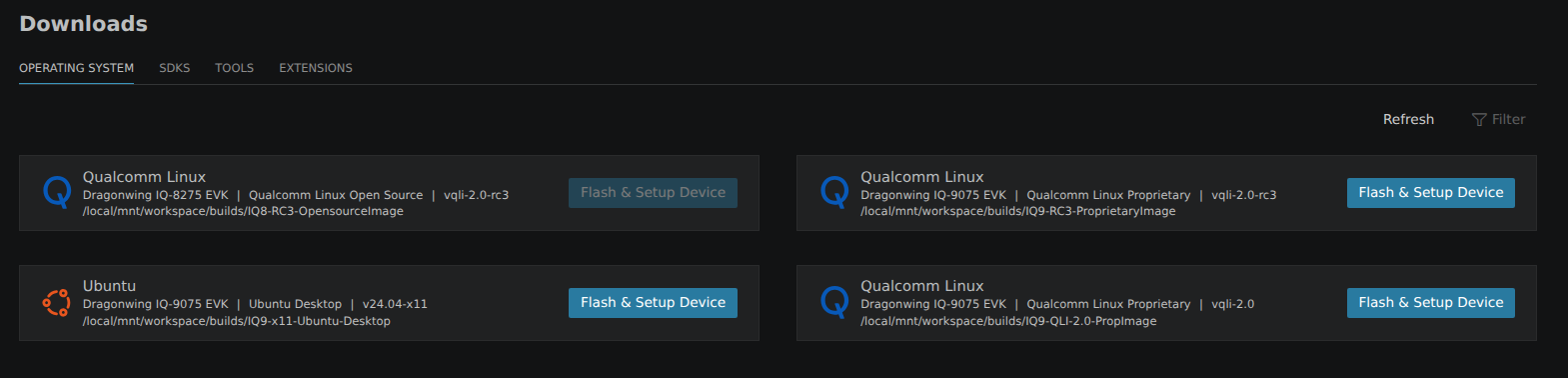 Downloads — Operating System tab