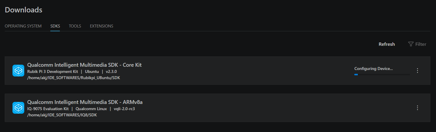 Dashboard — SDK configuring device in progress