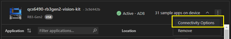 Connectivity options menu