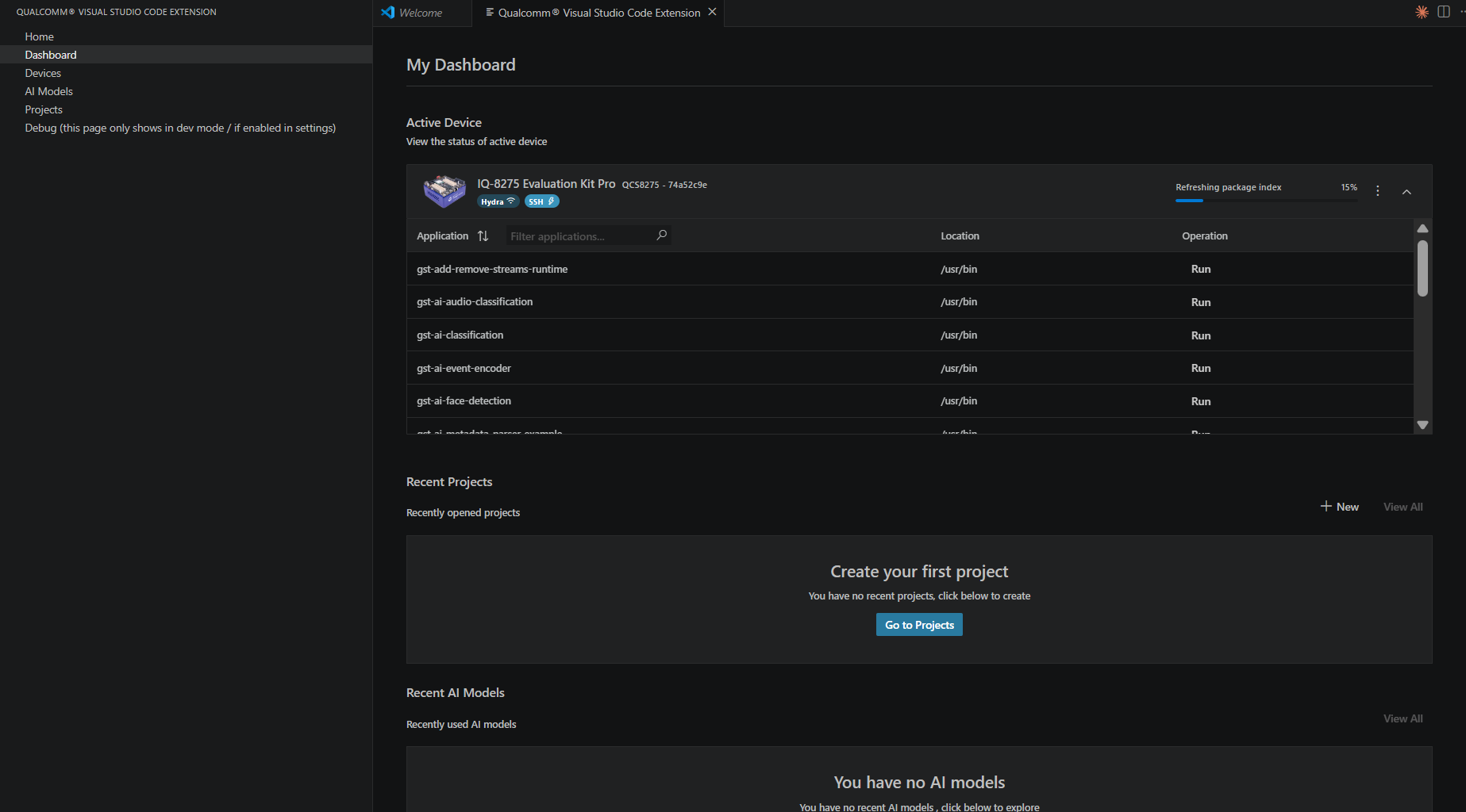 Device card — refreshing package index