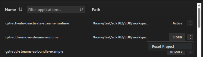 Projects — reset project option