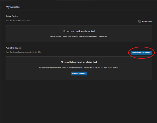 SSH setup — Devices page
