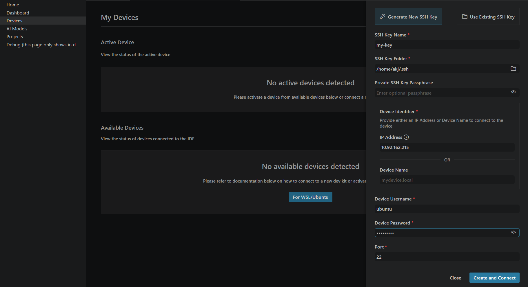 SSH setup — Generate New SSH Key tab