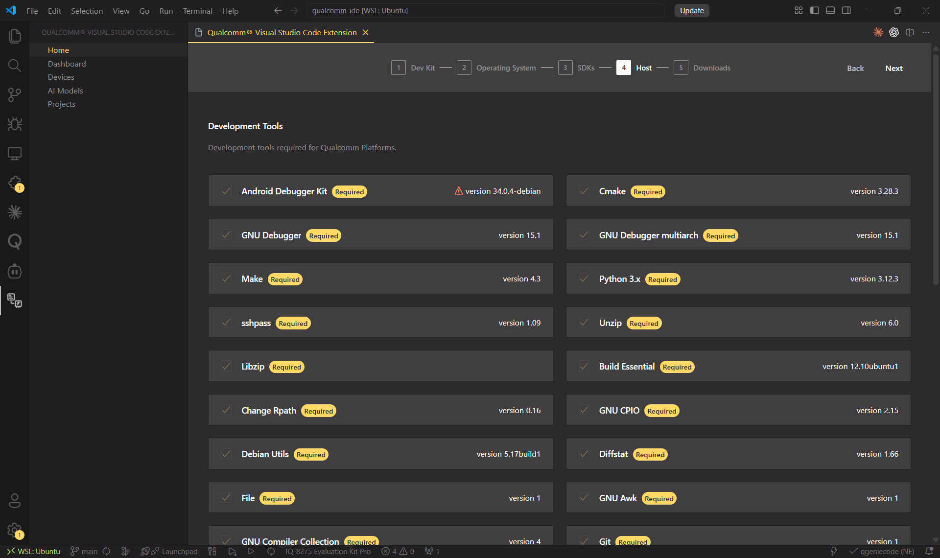Wizard — host tools selection