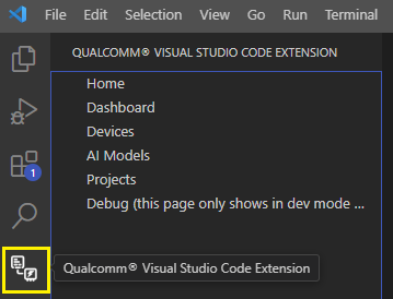 VS Code — Qualcomm extension icon in Activity Bar