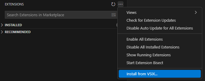 VS Code — Install from VSIX option