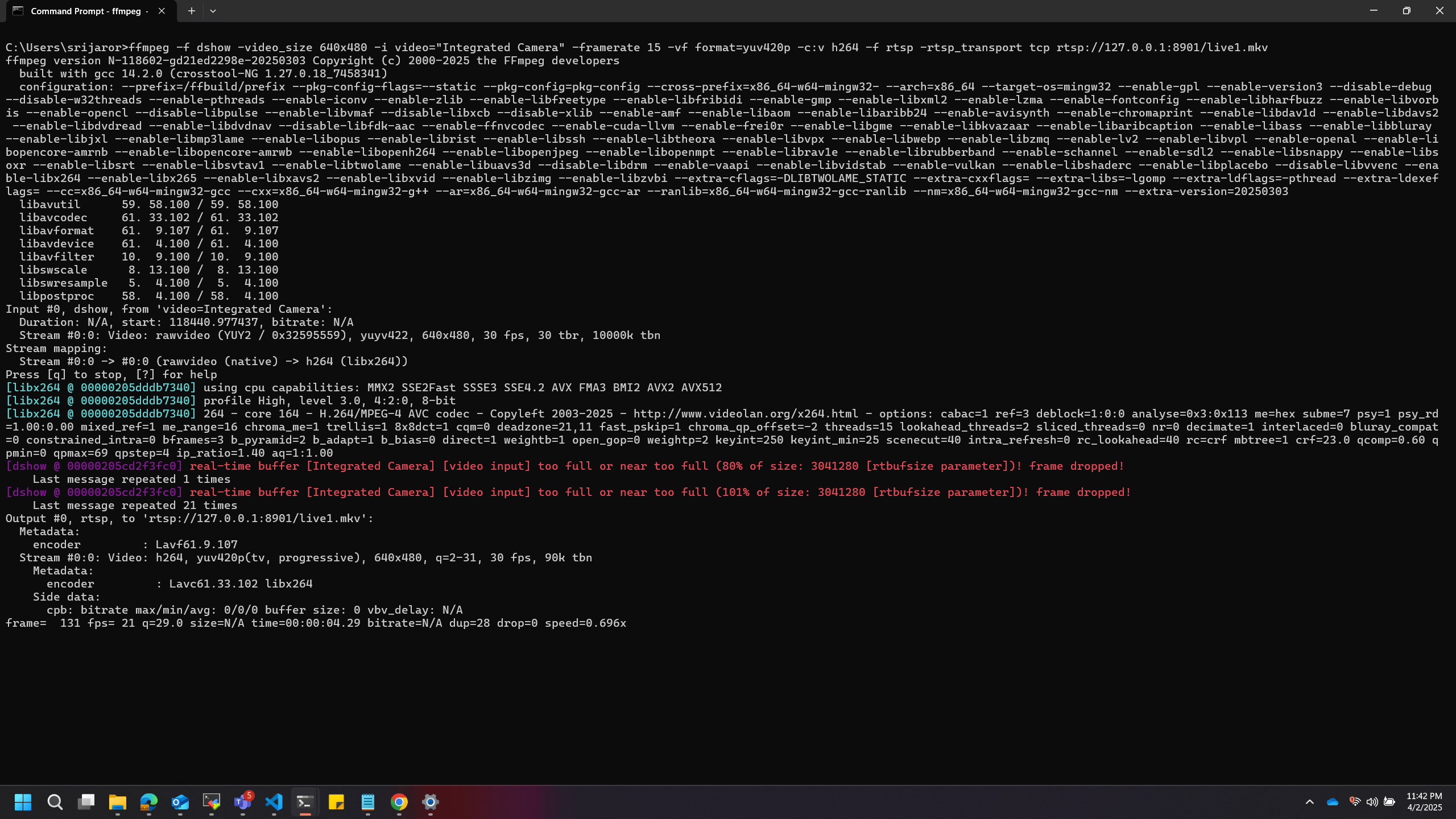 FFmpeg command for RTSP streaming