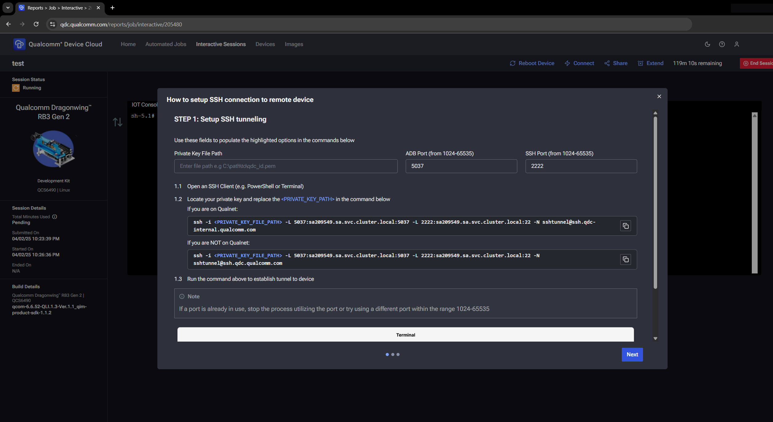 SSH connection setup in QDC
