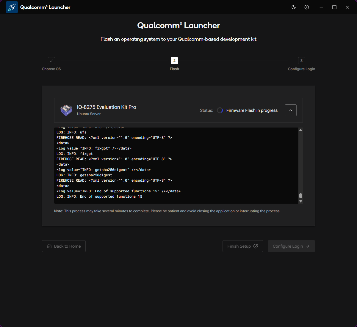 Flash in progress screen