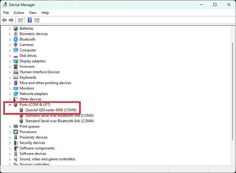 Third-party QDLoader 9008 under Ports