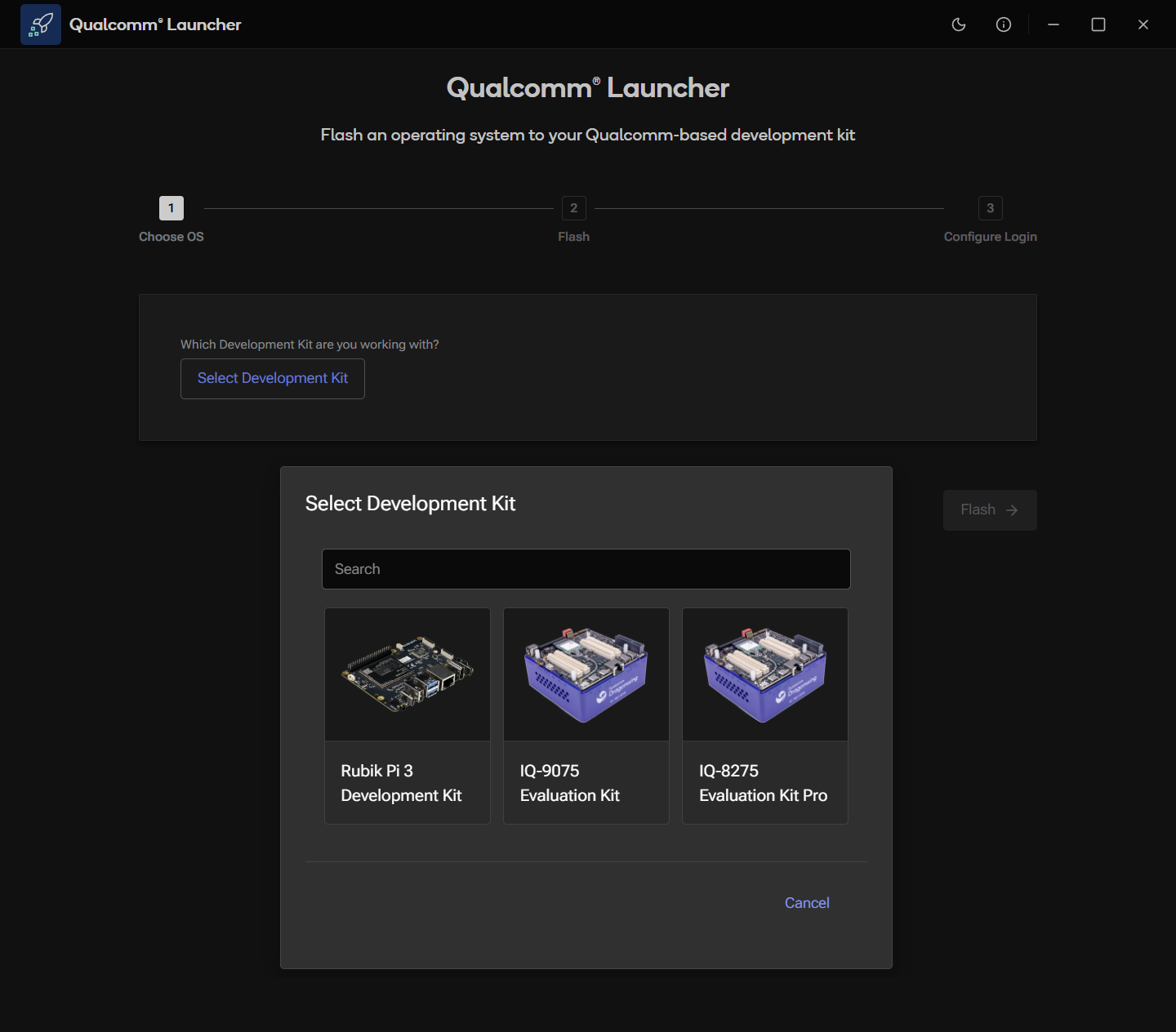 Select Development Kit dialog
