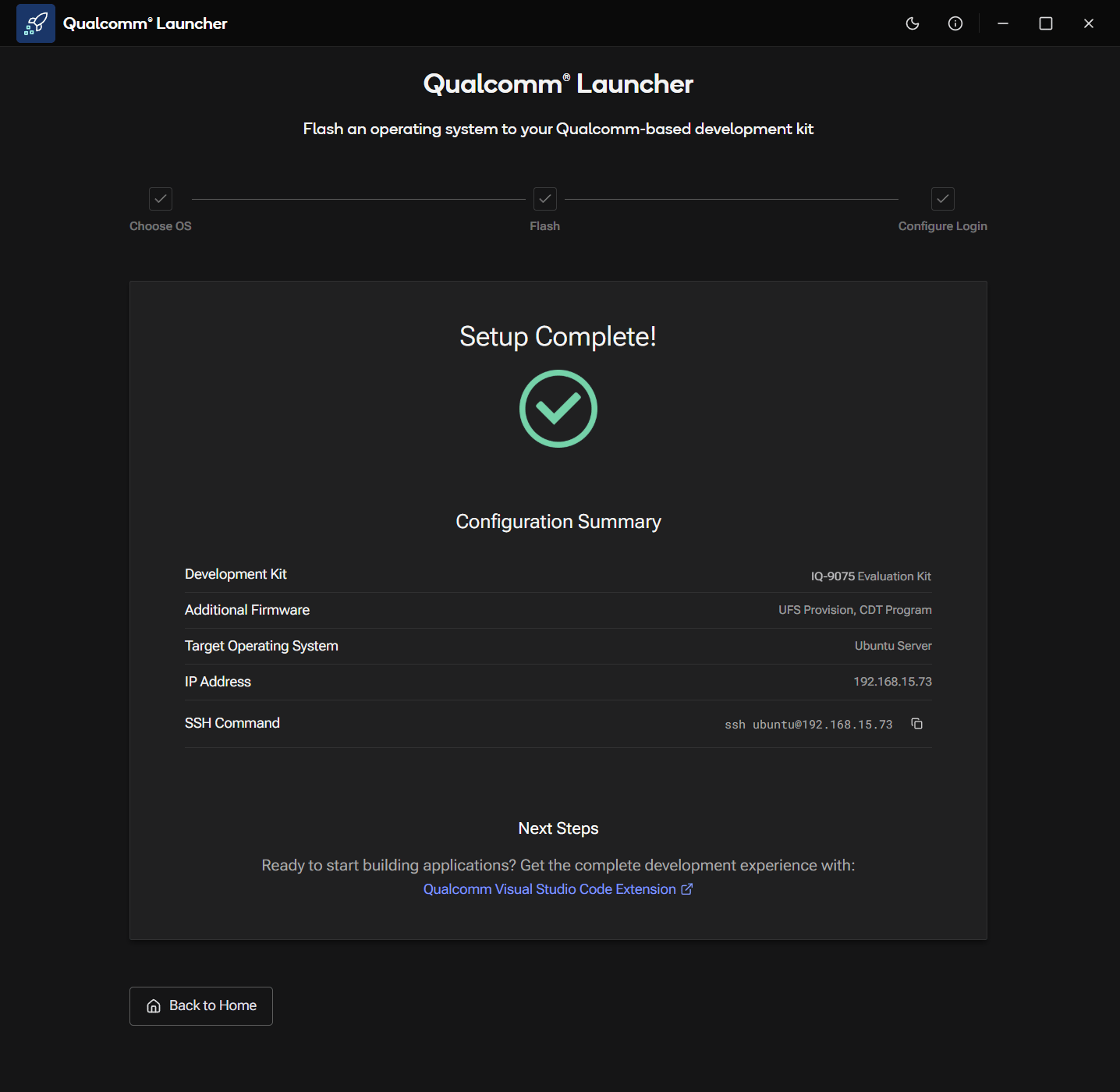 Setup complete: configuration summary