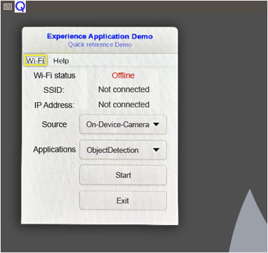 Experience Application Demo window with Wi-Fi option