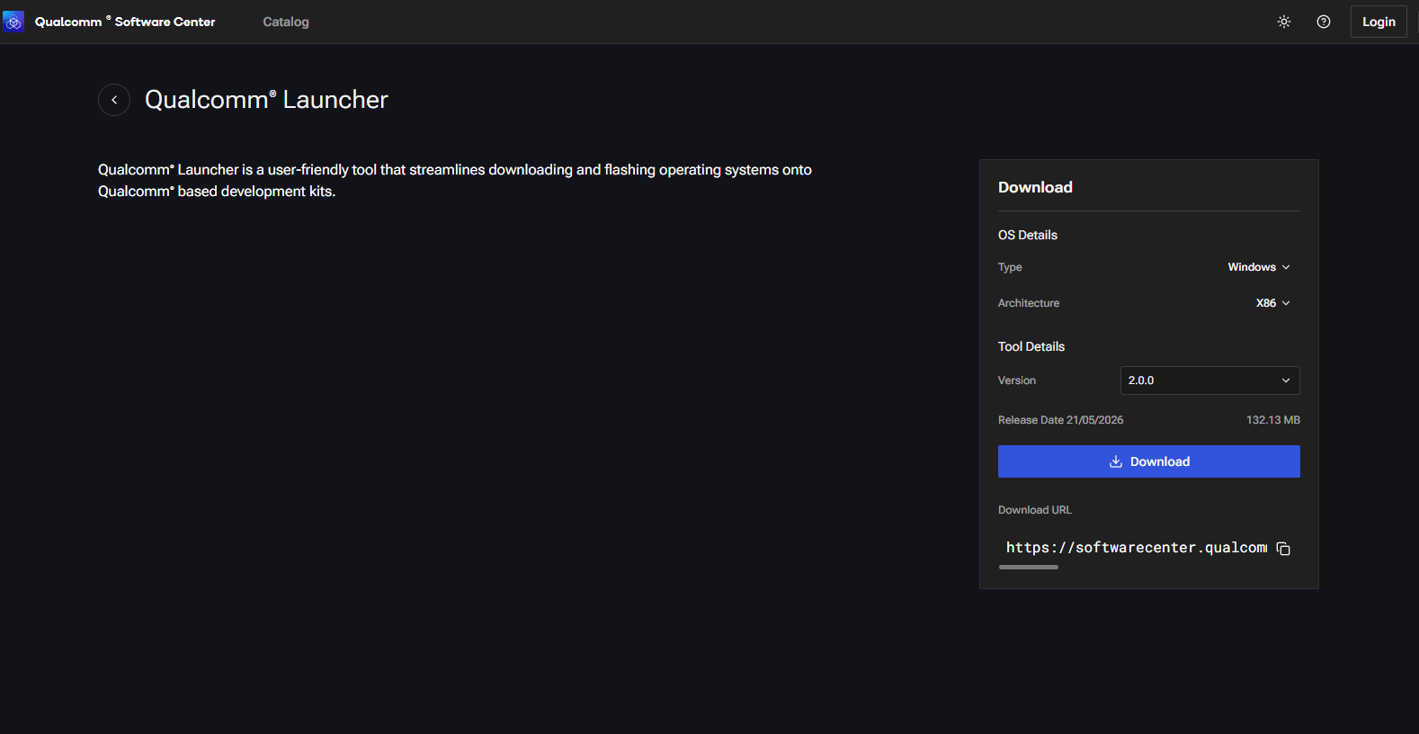Qualcomm Software Center — OS and architecture selection