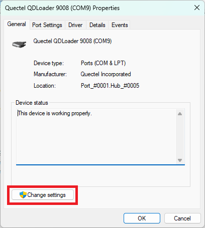 Change settings button