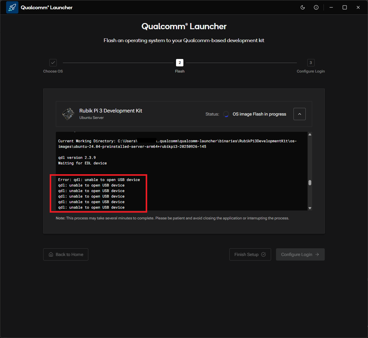 qdl unable to open USB device error