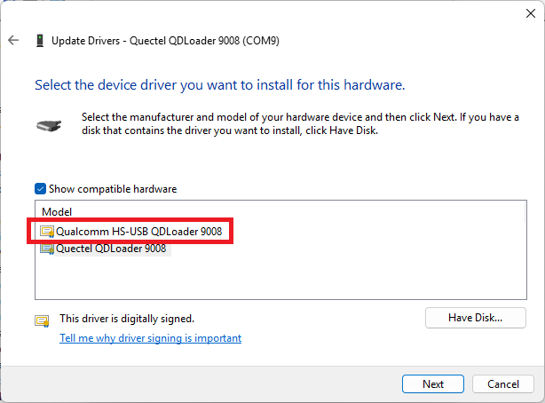 Select compatible driver