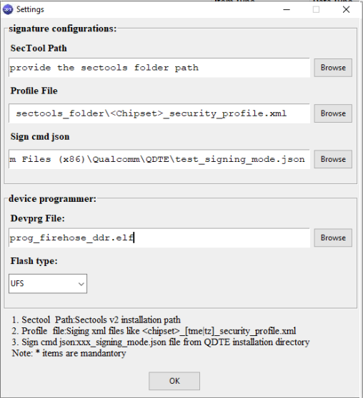 Settings for QDTE signature configuration