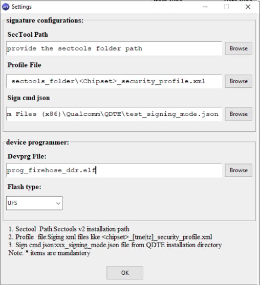 Settings for QDTE signature configuration