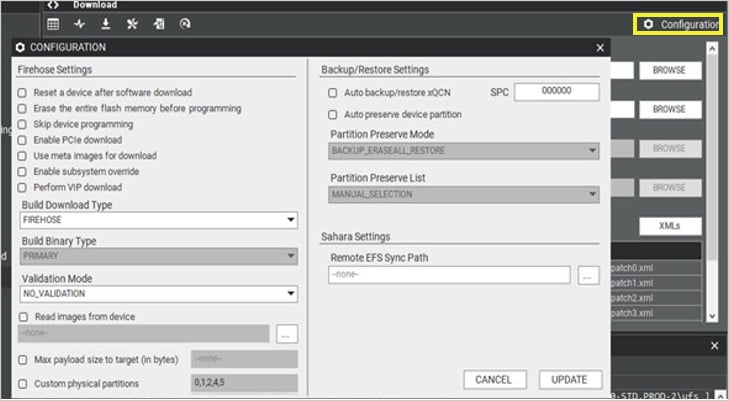 VIP flashing - configure download options