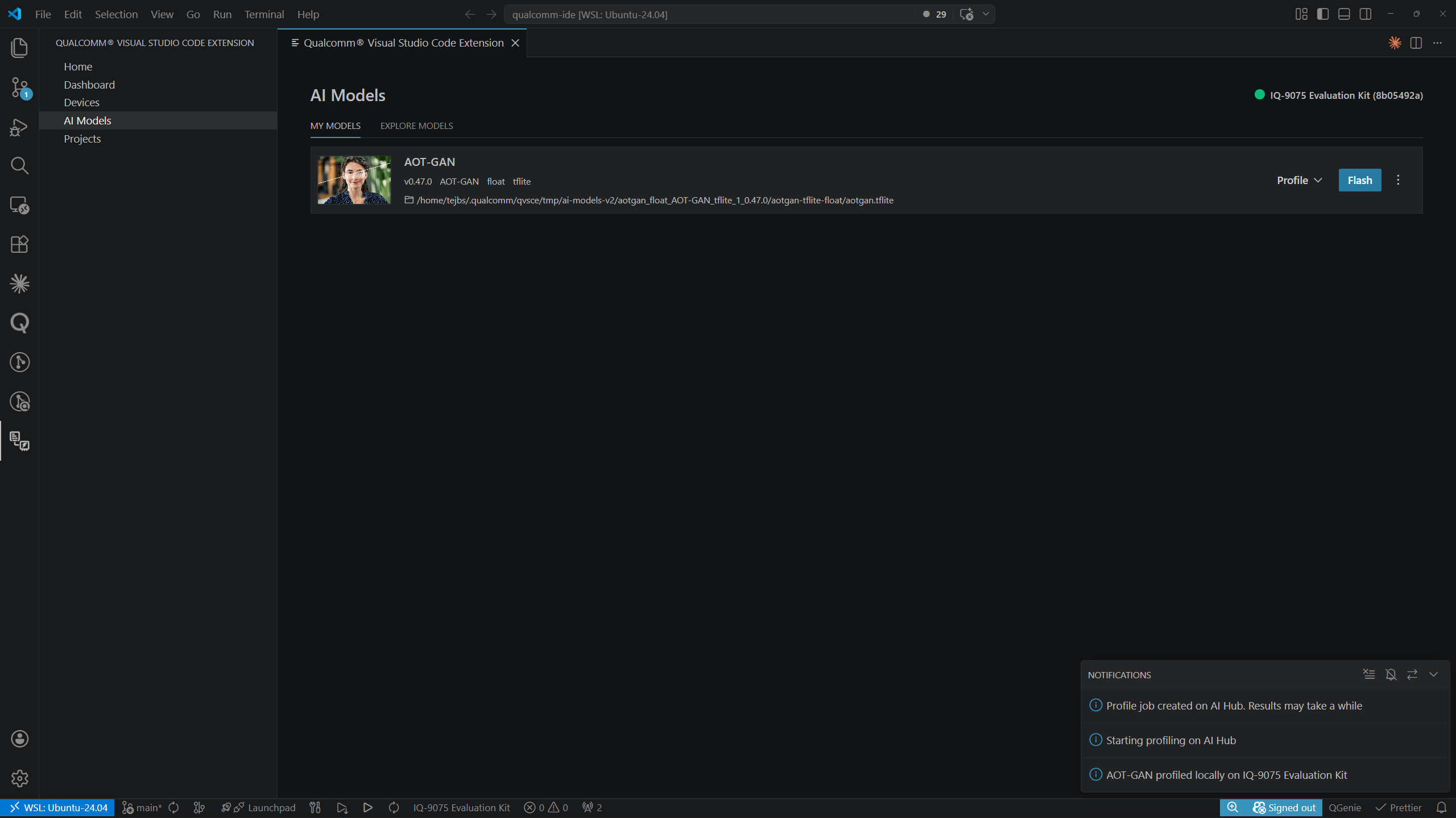 AI Models — AI Hub profile job started notifications