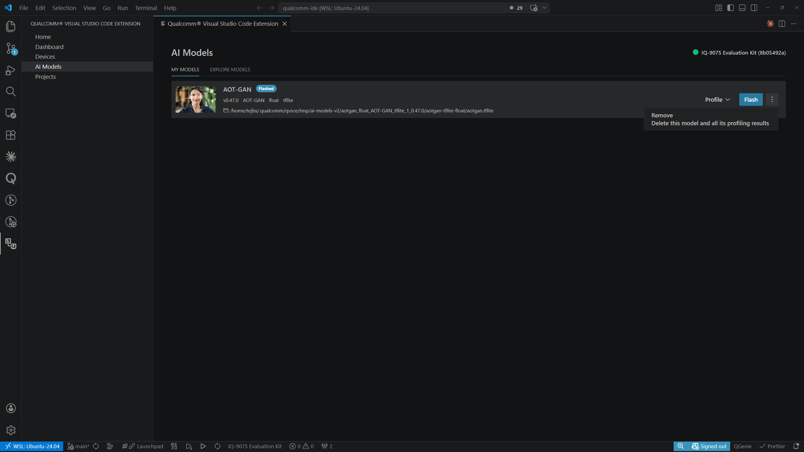 AI Models — Remove option in overflow menu
