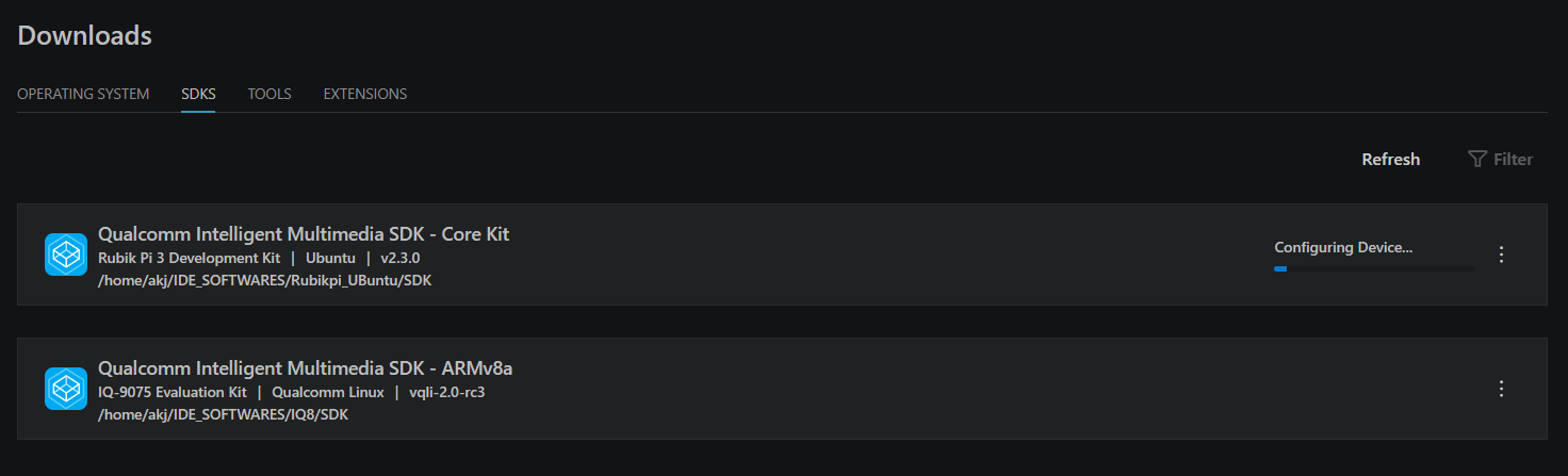 Dashboard — SDK configuring device in progress