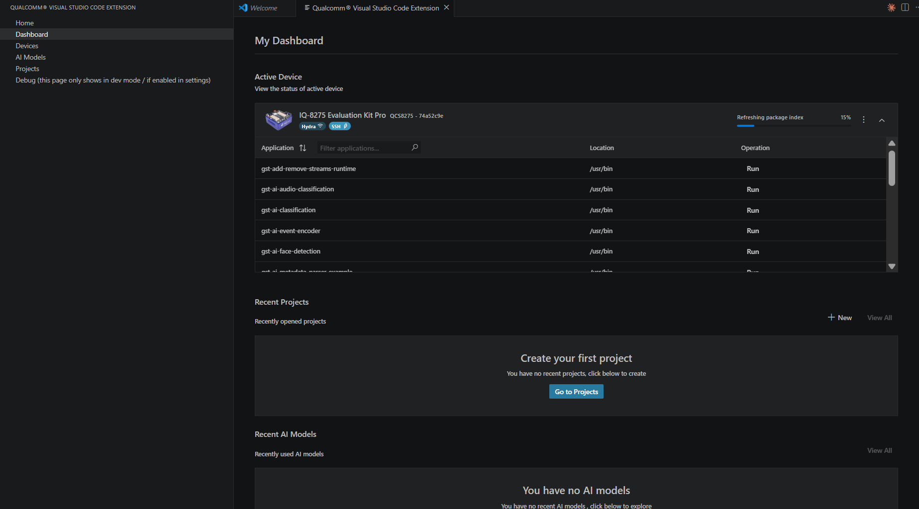 Device card — refreshing package index