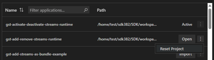 Projects — reset project option