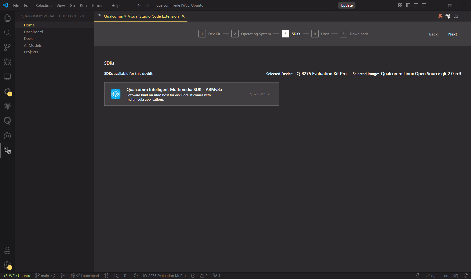 Wizard — SDK selection
