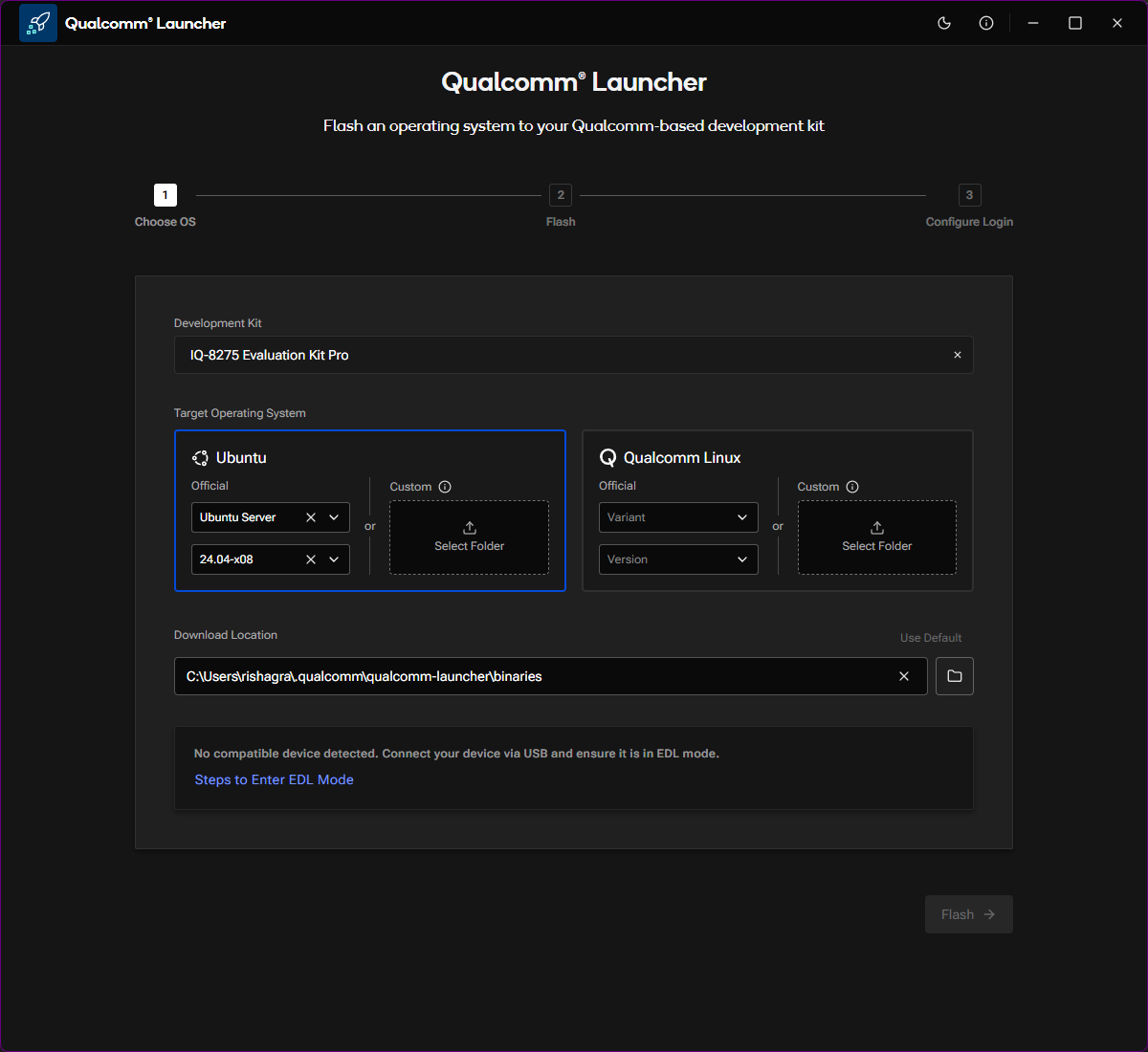 Target OS selection with no device detected
