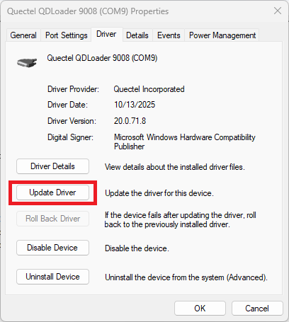 Update Driver button
