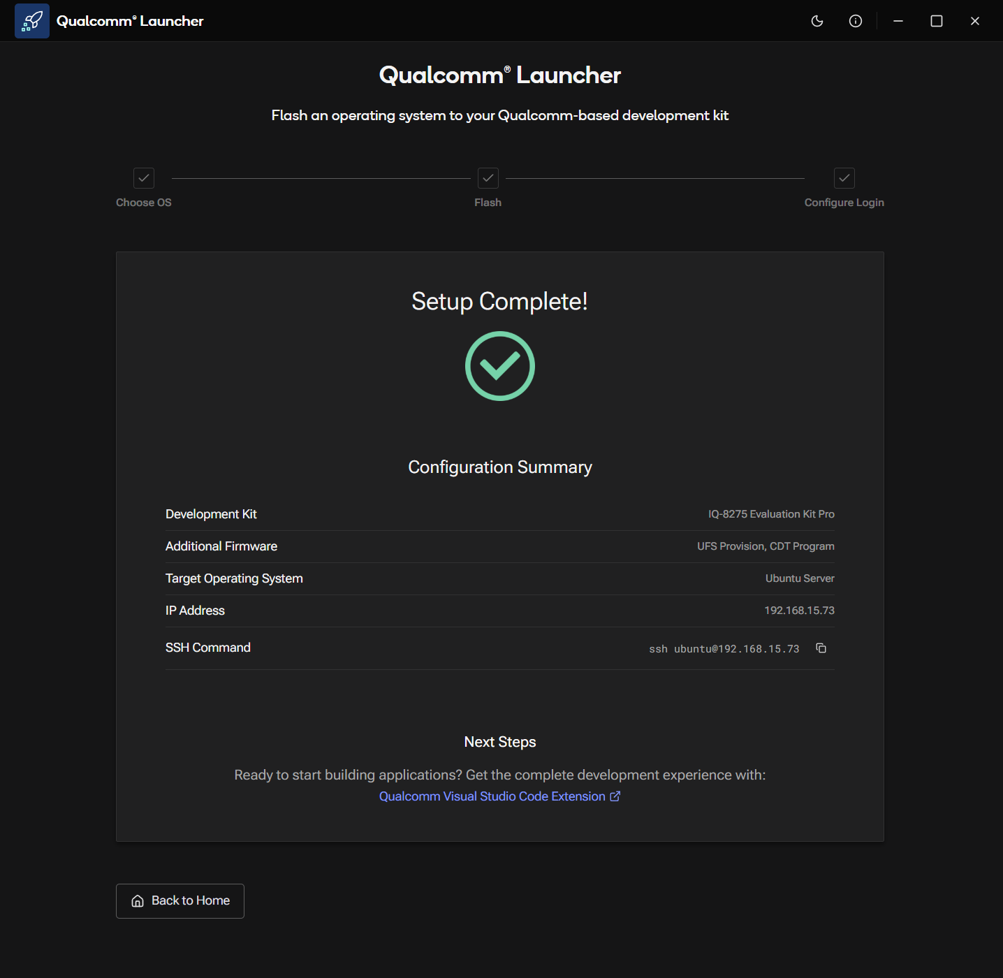 Setup complete: configuration summary