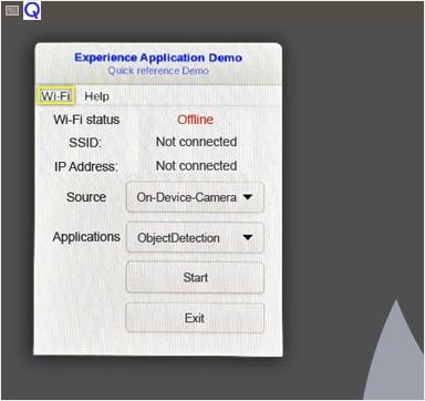 Experience Application Demo window with Wi-Fi option